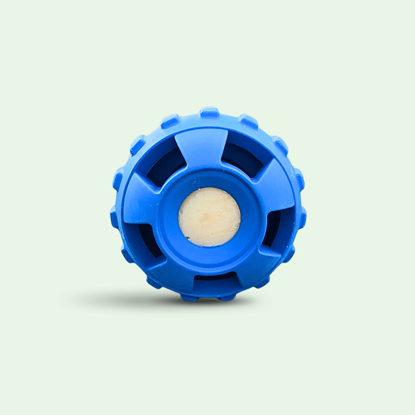 Blue Woopsi ChillBall interactive dog enrichment toy with a frozen treat inside, isolated on a light background.